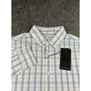 7Diamonds Legacy Long Sleeve Button Up Shirt Mens Large Blue Plaid Stretch NWT